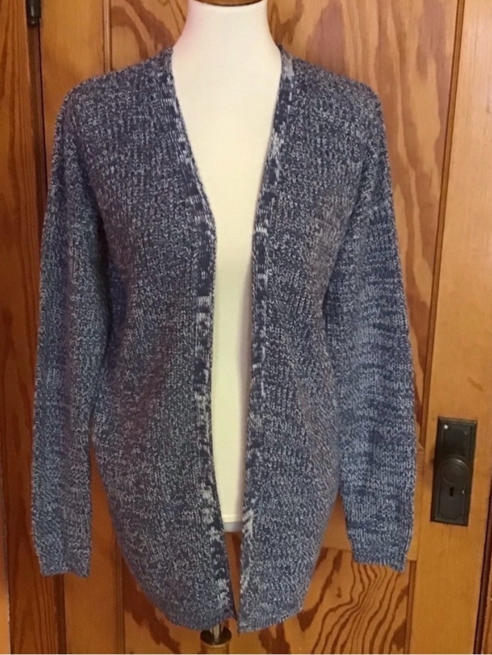 *Poof! Heathered Blue Open-Front Knit Cardigan